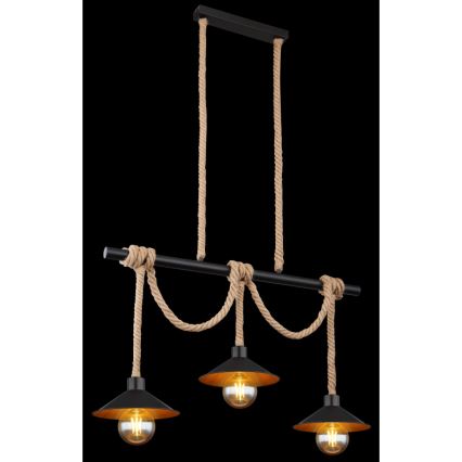 Globo 15690-3H - Suspension sur câble DIANA 3xE27/60W/230V noire