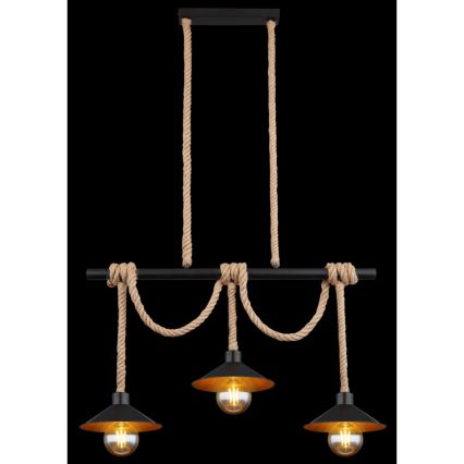 Globo 15690-3H - Suspension sur câble DIANA 3xE27/60W/230V noire