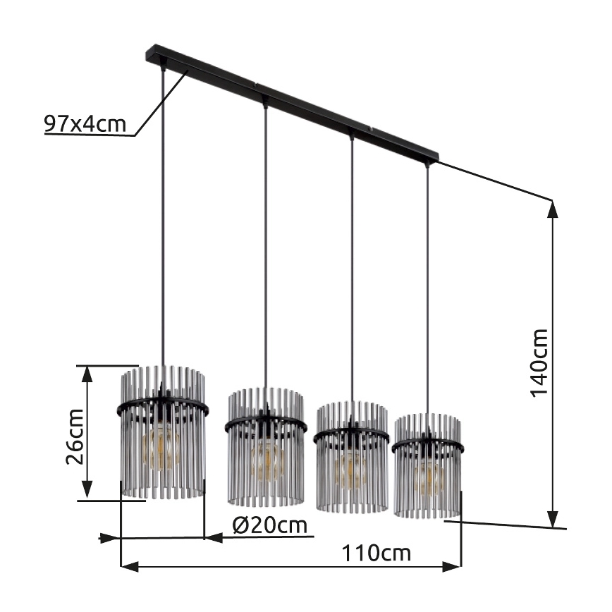 Globo - Suspension filaire 4xE27/60W/230V noir
