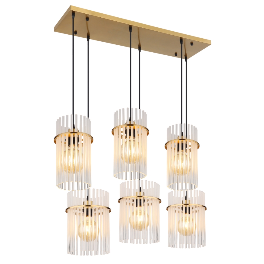 Globo - Suspension sur câble 6xE27/60W/230V dorée