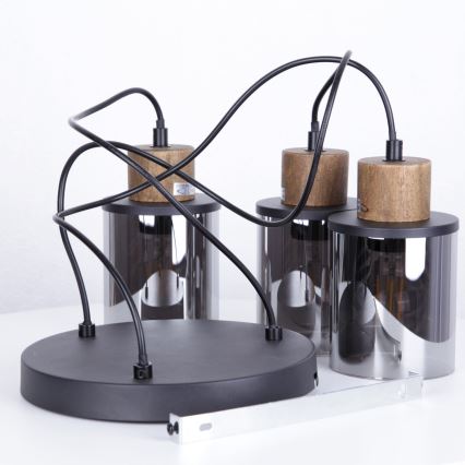 Globo - Suspension filaire 3xE27/15W/230V d. 27 cm chêne