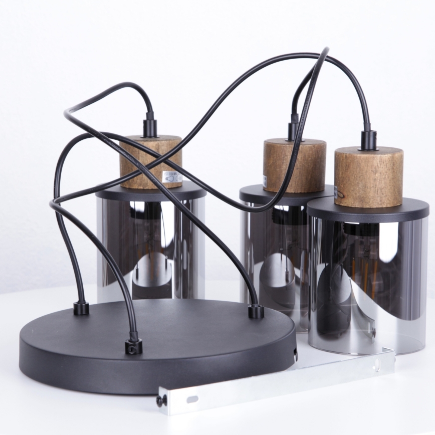 Globo - Suspension filaire 3xE27/15W/230V d. 27 cm chêne