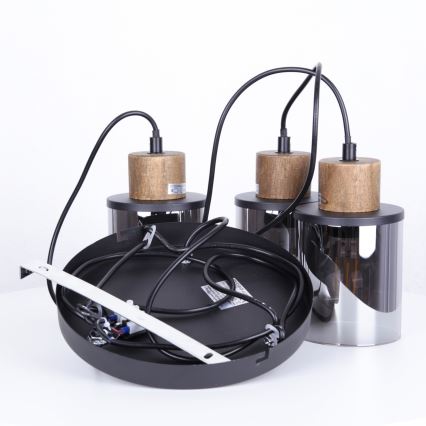 Globo - Suspension filaire 3xE27/15W/230V d. 27 cm chêne