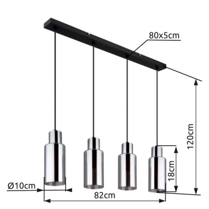 Globo - Suspension filaire 4xE27/25W/230V noir