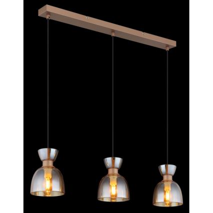Globo - Suspension filaire 3xE14/40W/230V marron/fumé
