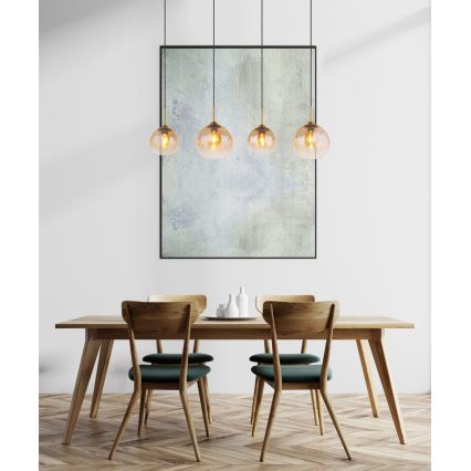 Globo - Suspension sur câble 4xE27/60W/230V en laiton
