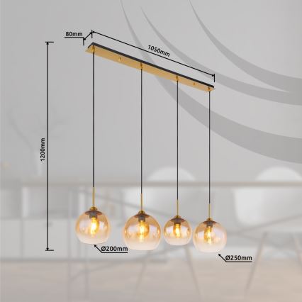 Globo - Suspension sur câble 4xE27/60W/230V en laiton