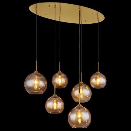Globo - Suspension sur câble 6xE27/60W/230V, finition laiton
