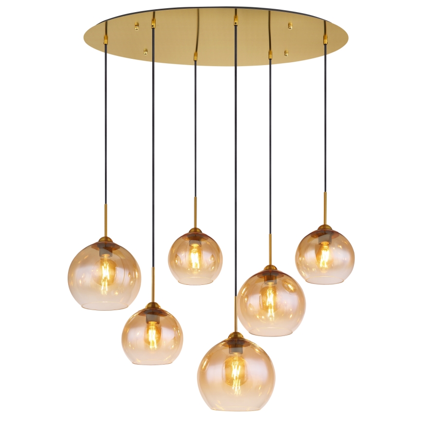 Globo - Suspension sur câble 6xE27/60W/230V, finition laiton