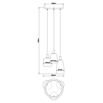 Globo - Suspension filaire 3xE14/40W/230V d. 43 cm laiton