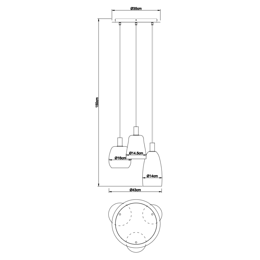 Globo - Suspension filaire 3xE14/40W/230V d. 43 cm laiton