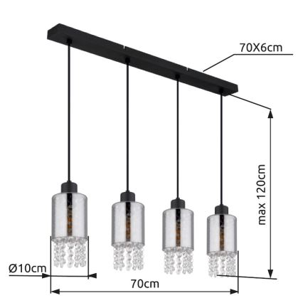 Globo - Suspension filaire 4xE27/40W/230V noir