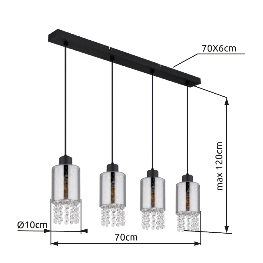 Globo - Suspension filaire 4xE27/40W/230V noir