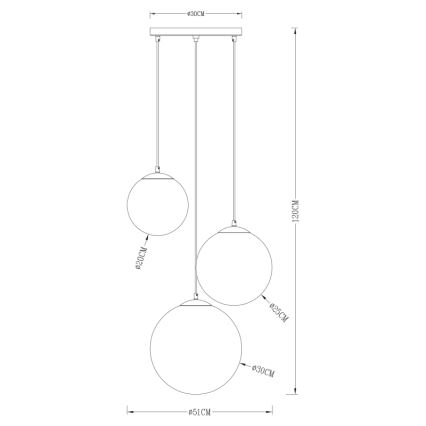 Globo - Suspension filaire 3xE27/40W/230V d. 51 cm