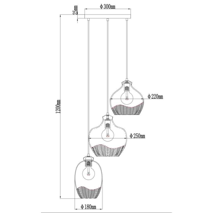 Globo - Suspension sur câble 3xE27/60W/230V Ø 45 cm