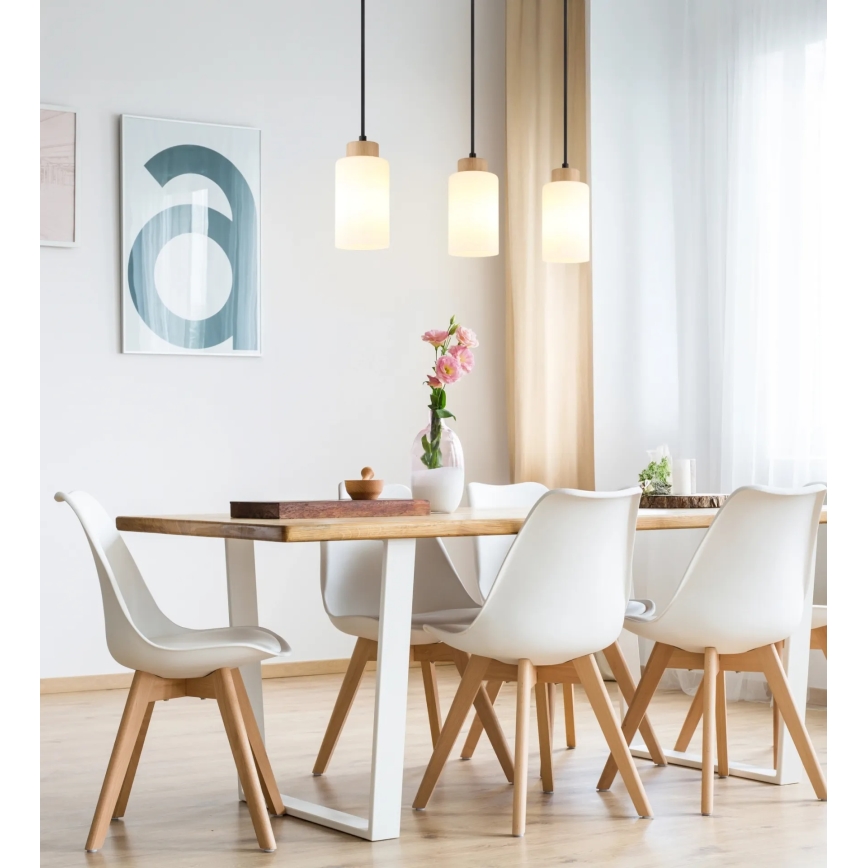 Globo - Suspension sur câble 3xE27/60W/230V chêne/blanc