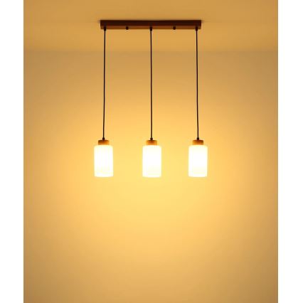 Globo - Suspension sur câble 3xE27/60W/230V chêne/blanc