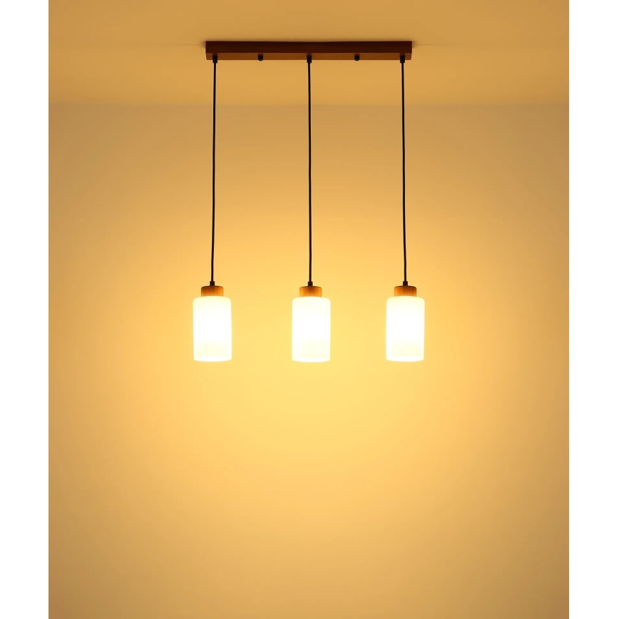 Globo - Suspension sur câble 3xE27/60W/230V chêne/blanc