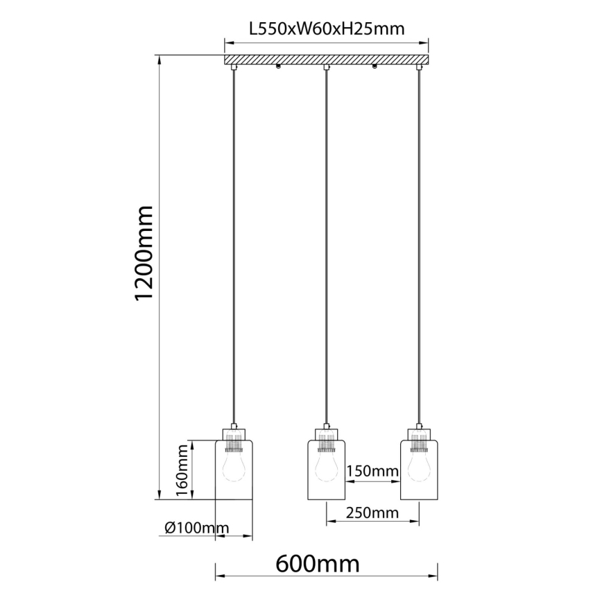 Globo - Suspension sur câble 3xE27/60W/230V chêne/blanc