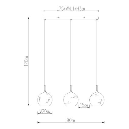 Globo - Suspension sur câble 3xE27/60W/230V