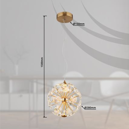 Globo - Suspension sur câble LED, 12W, 230V, 3000K, dorée