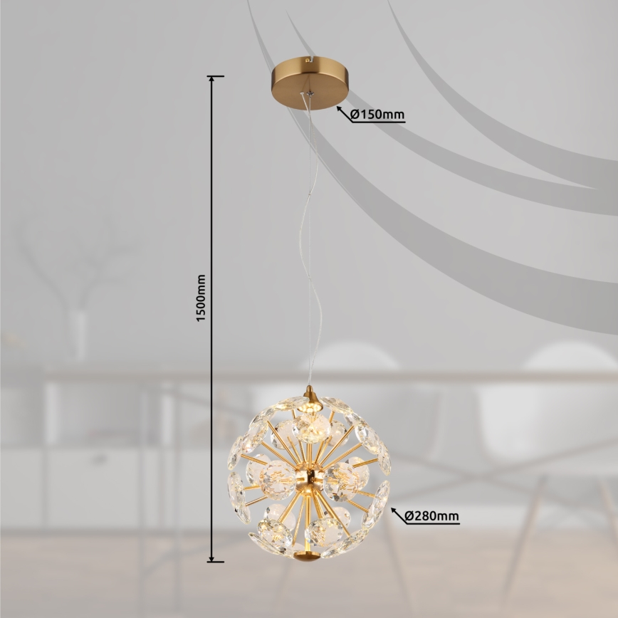 Globo - Suspension sur câble LED, 12W, 230V, 3000K, dorée