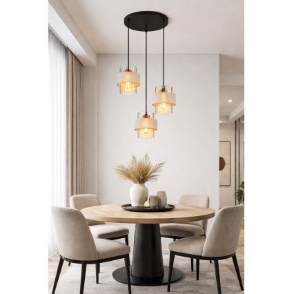Globo - Suspension sur câble 3xE27/40W/230V travertin