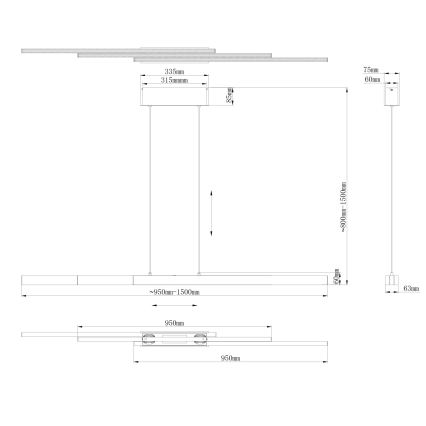 Globo - Suspension LED dimmable à commande tactile sur câble LED/39W/230V 2700/4000/6000K chrome mat