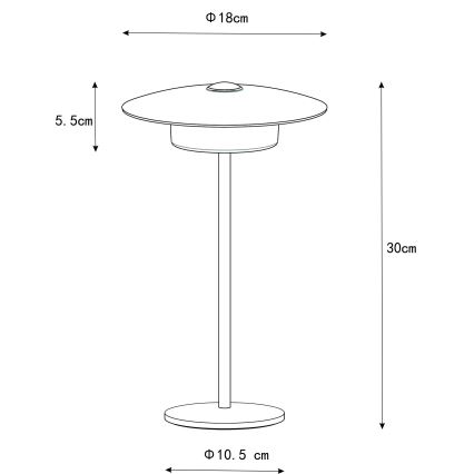 Globo - Lampe de table tactile d'extérieur rechargeable LED/3W/3,7V 1800/2700/3000K IP44 1800 mAh noir