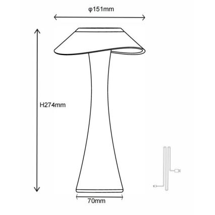 Globo - Lampe de bureau rechargeable à LED à intensité variable, 2,5 W/3,7 V, 1200 mAh, 2700/4500/6500 K, dorée