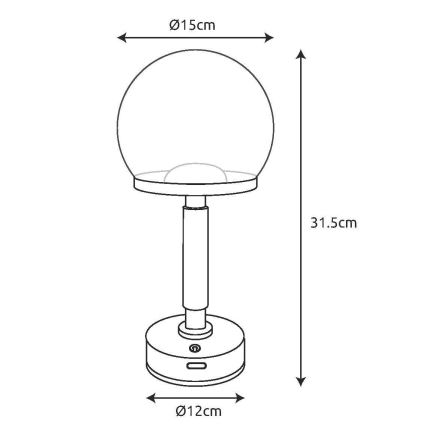 Globo - Lampe de table tactile rechargeable et à intensité variable LED/2,5W/5V 1800mAh 2700/4000/6500K noir