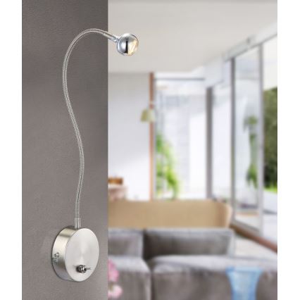 Globo - Lampe flexible à LED 3W/230V, chrome brillant