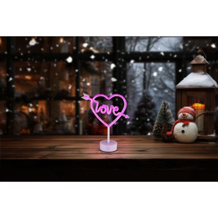 Globo - Décoration de table néon LED/2W/3xAA coeur