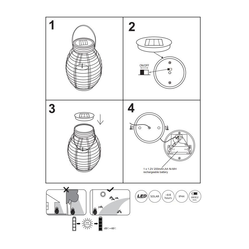 Globo - Lampe solaire LED/0,06W/3,2V IP44 200 mAh rotin