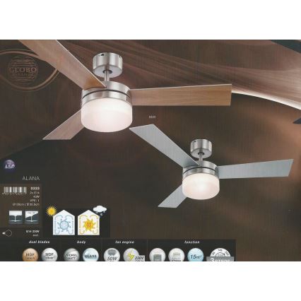 GLOBO 0333 - Ventilateur de plafond ALANA 2xE14/40W/230V