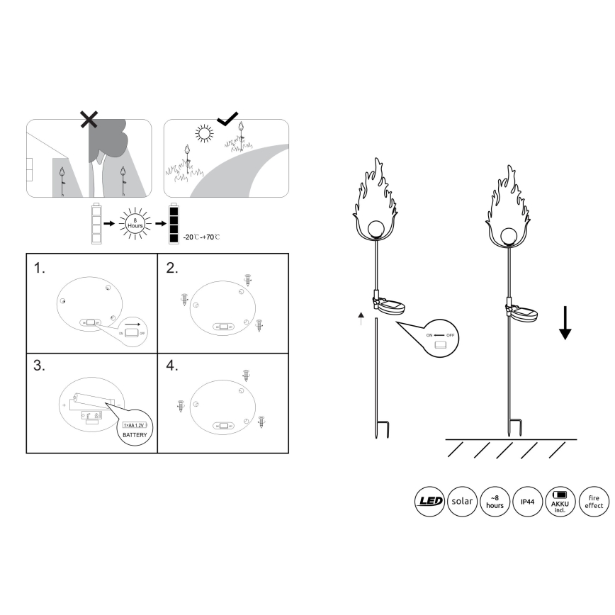 Globo - Éclairage solaire LED/0,04W/3V IP44 600 mAh