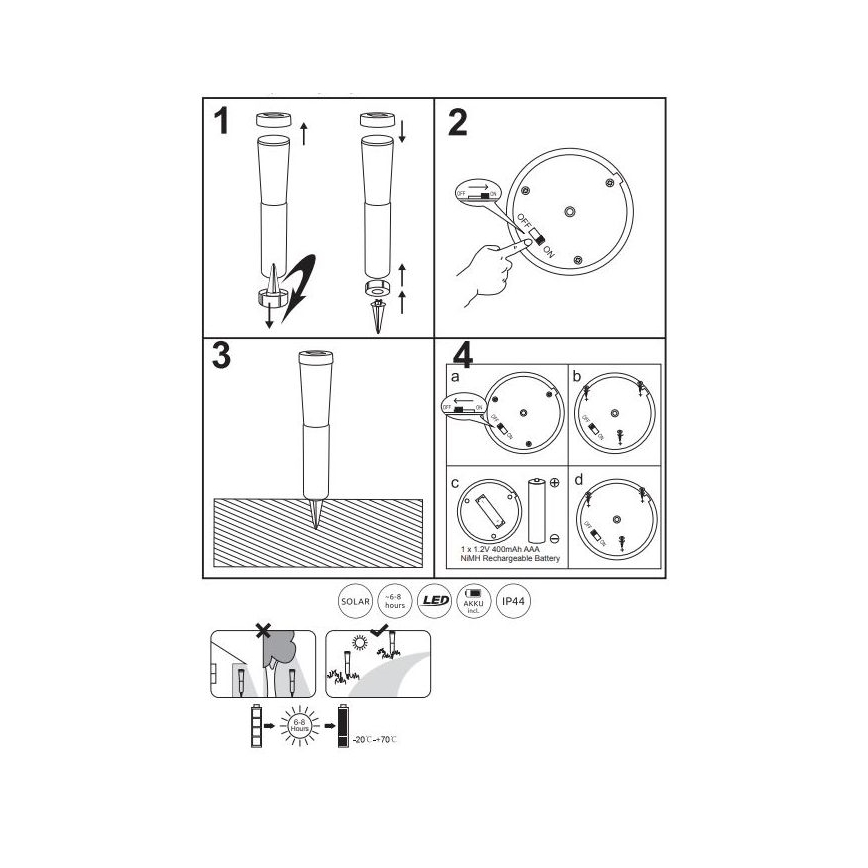 Globo - LOT 2x Éclairage solaire LED/0,1W/3V 6000K IP44 400 mAh