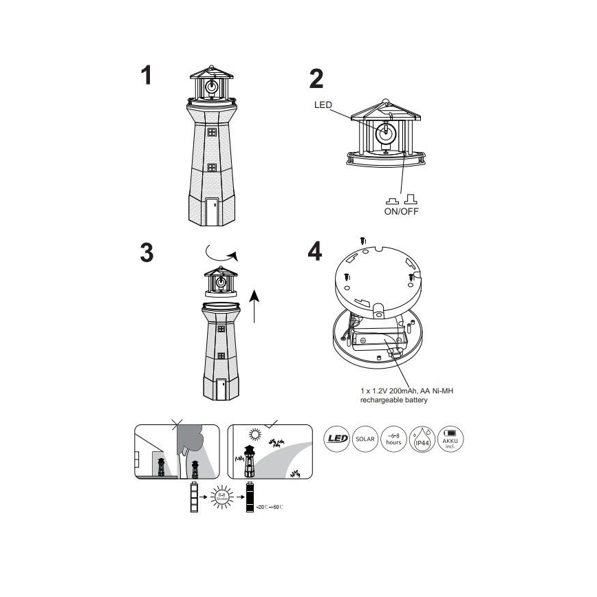 Globo - Éclairage solaire LED/0,06W/3,2V IP44 phare