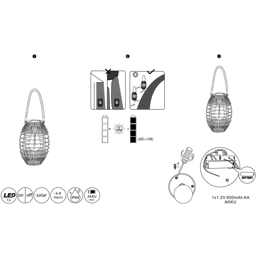 Globo - Éclairage solaire LED/2W/3V IP44 600 mAh