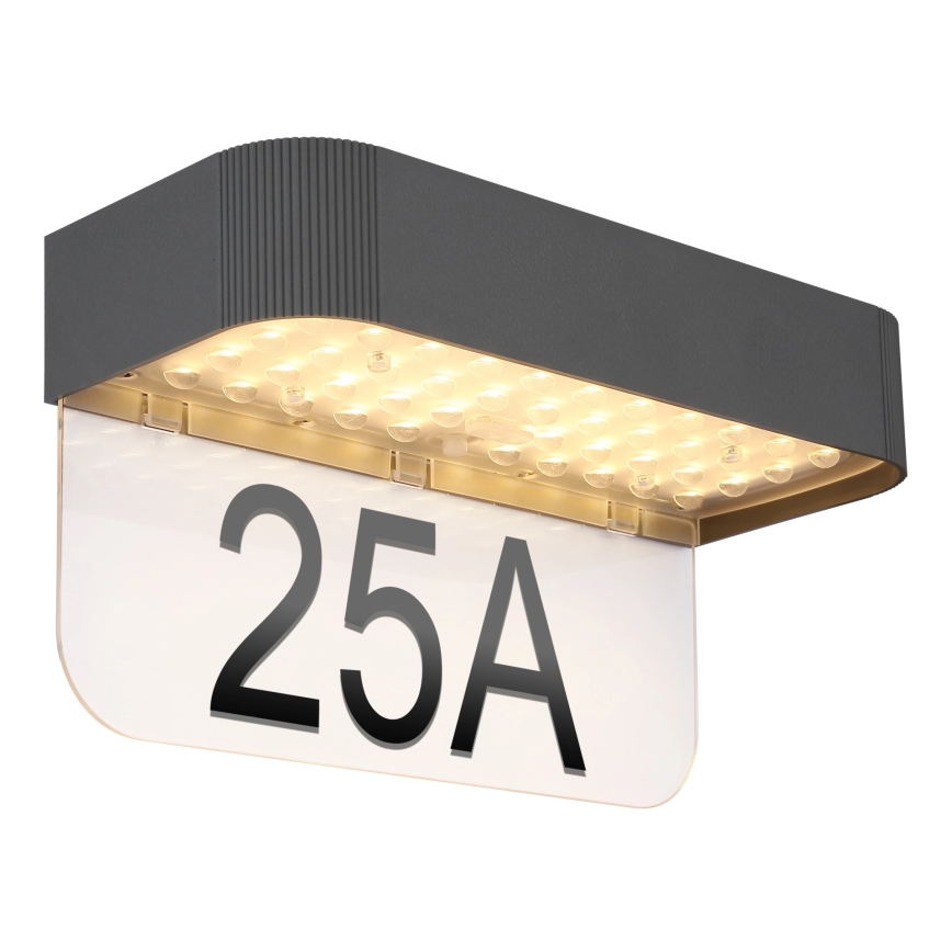 Globo - Numéro de maison solaire à LED, 6 W, 3,7 V, IP54, 1800 mAh