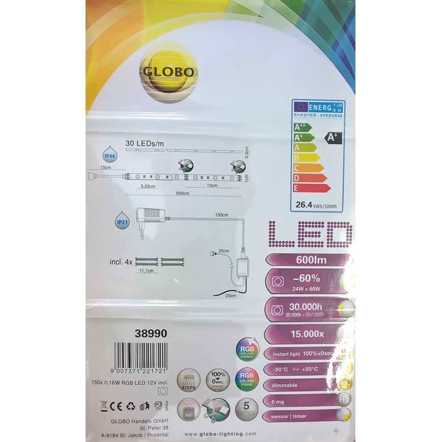 Globo 38990 - RGB ruban LED LED BAND 150xLED/0,16W