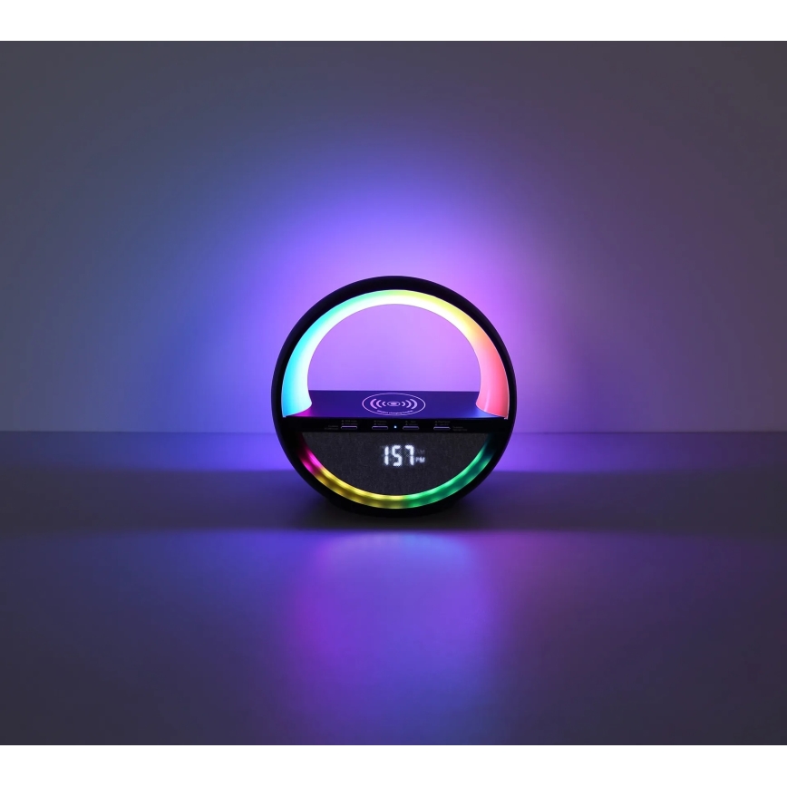 Globo - Lampe de table rechargeable LED RGB tactile avec haut-parleur et charge sans fil Qi LED/3,5W/5V 1800 mAh