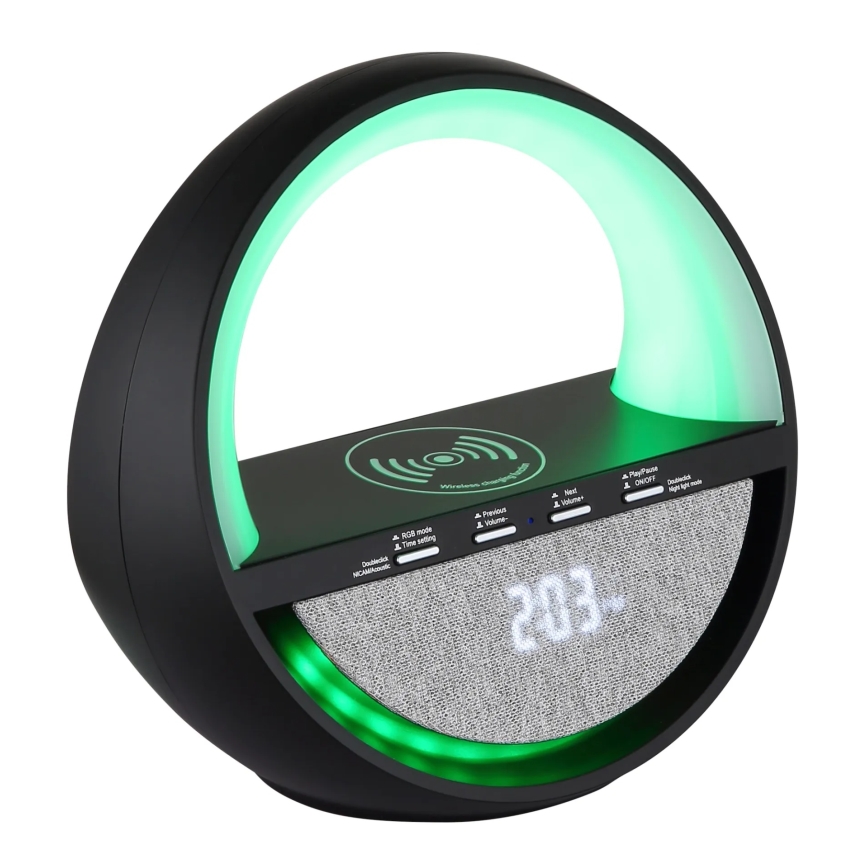 Globo - Lampe de table rechargeable LED RGB tactile avec haut-parleur et charge sans fil Qi LED/3,5W/5V 1800 mAh