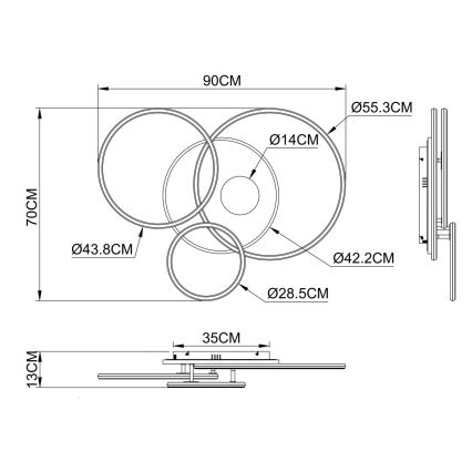 Globo - Plafonnier LED dimmable LED/54W/230V 2700-6500K 90x70 cm anthracite/doré + télécommande