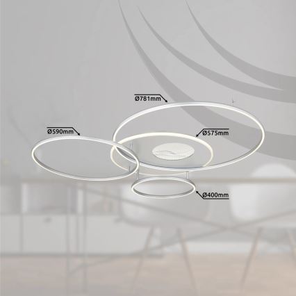 Globo – Plafonnier LED dimmable 70 W, 230 V, 2700–6500 K, Wi‑Fi Tuya, chrome mat + télécommande