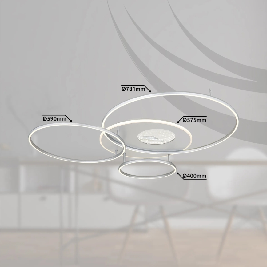 Globo – Plafonnier LED dimmable 70 W, 230 V, 2700–6500 K, Wi‑Fi Tuya, chrome mat + télécommande