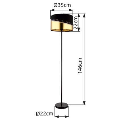 Globo - Lampadaire 1xE27/60W/230V d. 35 cm noir/doré