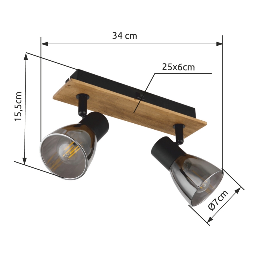 Globo - Spot mural CLAUDE 2xE14/40W/230V noir/bois