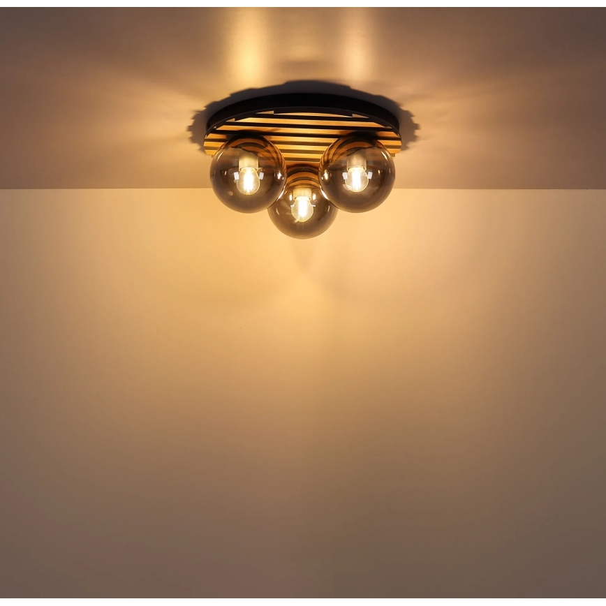 Globo - Plafonnier 3xE27/40W/230V Ø 39 cm brun/fumé