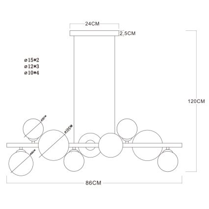 Globo - Suspension filaire LED 9xG9/3W/230V laiton